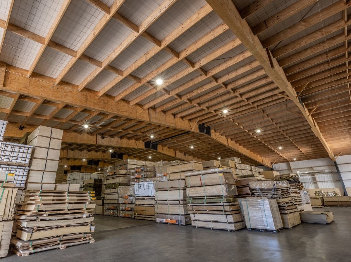 bbi Wood Products commercial build interior warehouse view