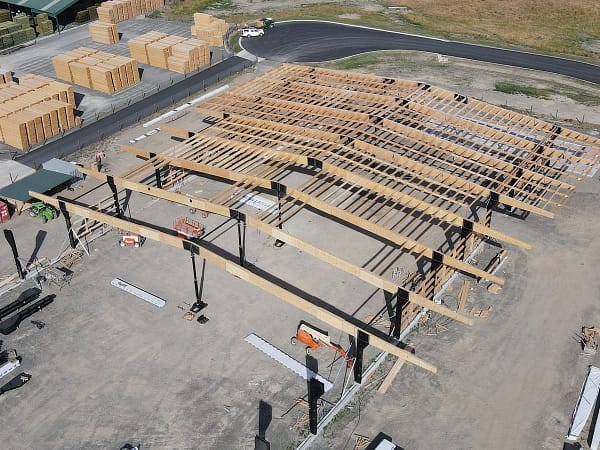 bbi Wood Products commercial build structural beams go up